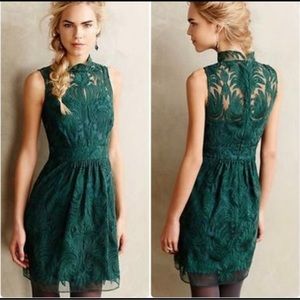Anthropologie Yoana Baraschi emerald green embroidered dress NWT size 0